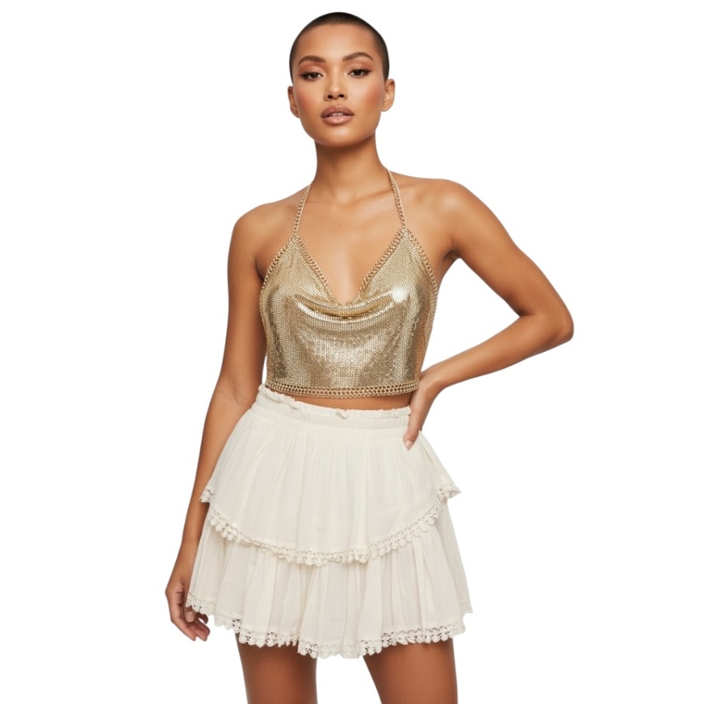 LOVE SHACK FANCY Ivory Ruffle POM POM Mini Skirt SIZE XS